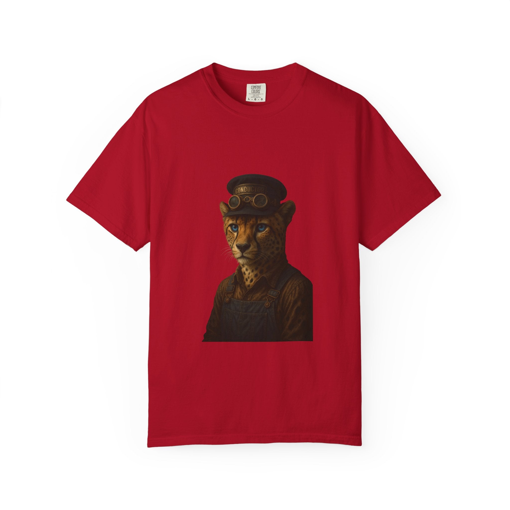 Cheetah Conductor from "Steampunk Kingdom" T-shirt, Unisex Tee, Animal Lover Gift, Casual Wear, Unique Graphic Tee, Perfect for Festivals