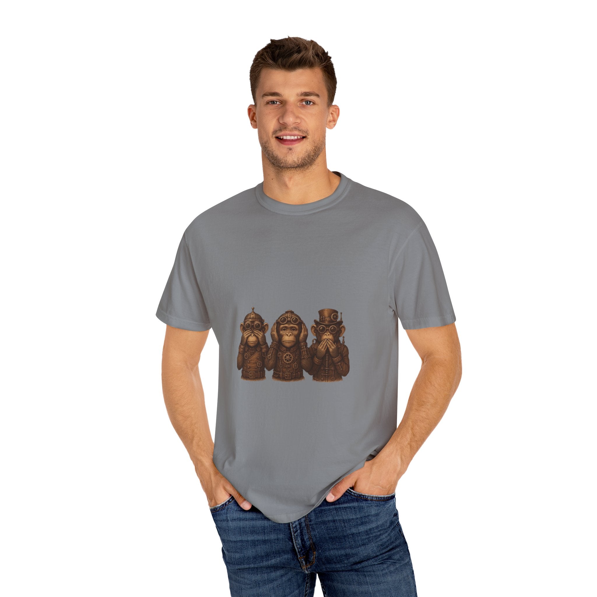 Wise Monkeys from "Steampunk Kingdom" Graphic Tee, Unisex Shirt, Casual Wear, Gift for Animal Lovers, Eco-Friendly Fashion, Cool Summer T-Shirt