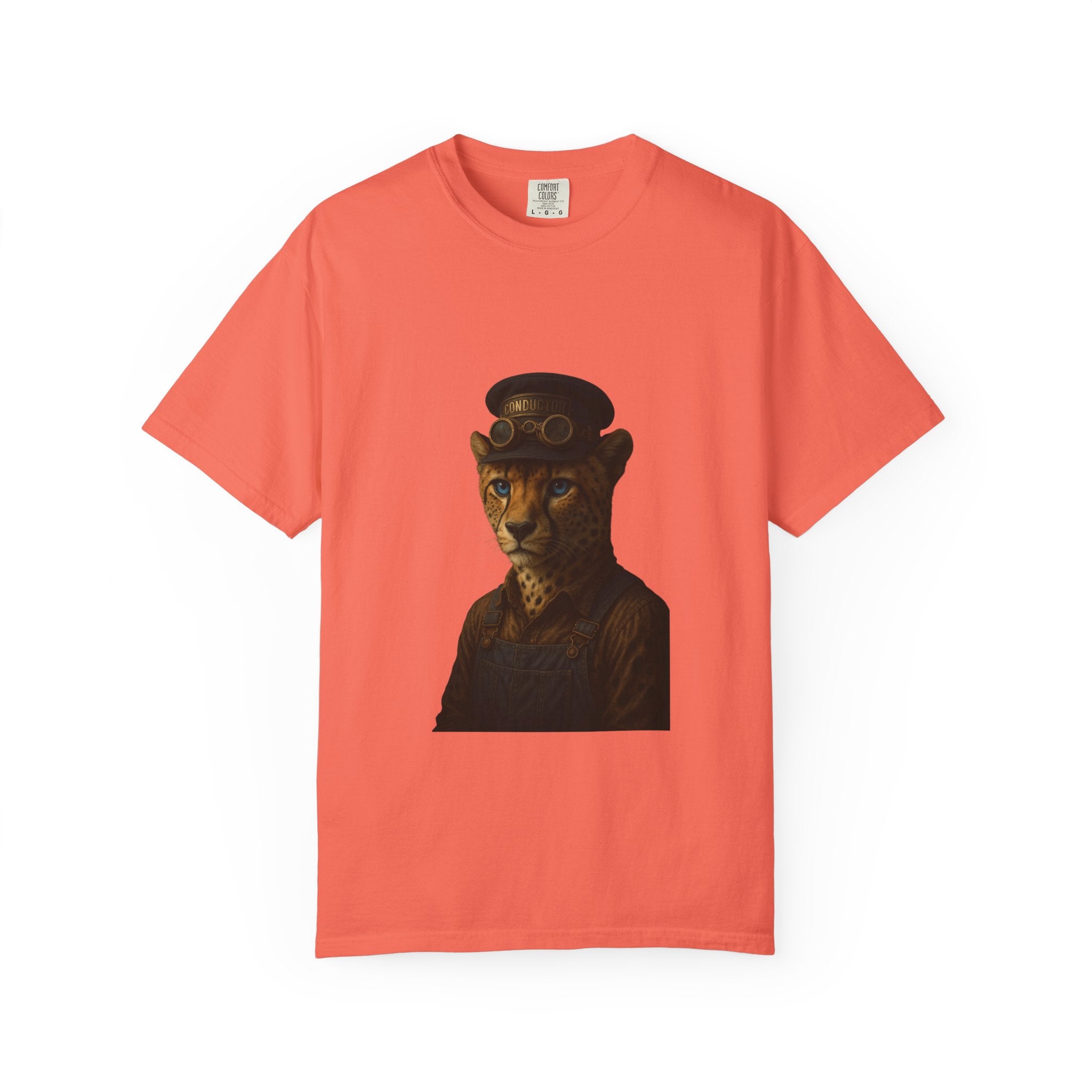 Cheetah Conductor from "Steampunk Kingdom" T-shirt, Unisex Tee, Animal Lover Gift, Casual Wear, Unique Graphic Tee, Perfect for Festivals