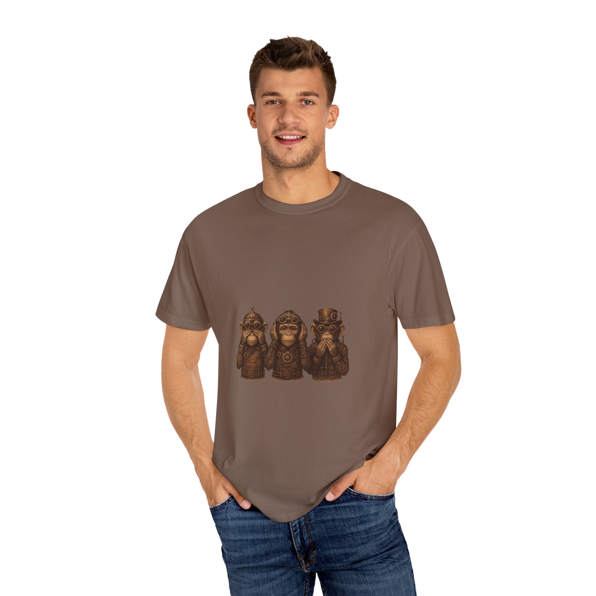 Wise Monkeys from "Steampunk Kingdom" Graphic Tee, Unisex Shirt, Casual Wear, Gift for Animal Lovers, Eco-Friendly Fashion, Cool Summer T-Shirt