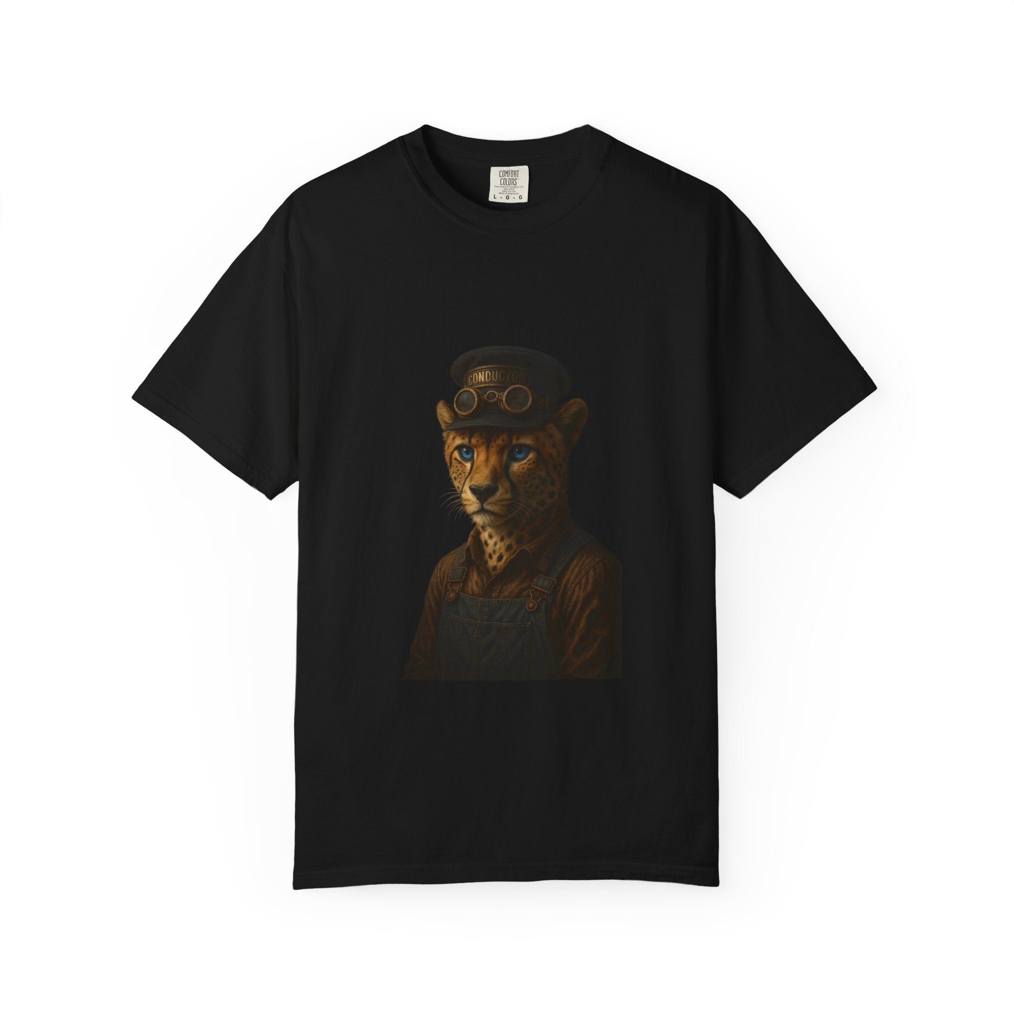 Cheetah Conductor from "Steampunk Kingdom" T-shirt, Unisex Tee, Animal Lover Gift, Casual Wear, Unique Graphic Tee, Perfect for Festivals
