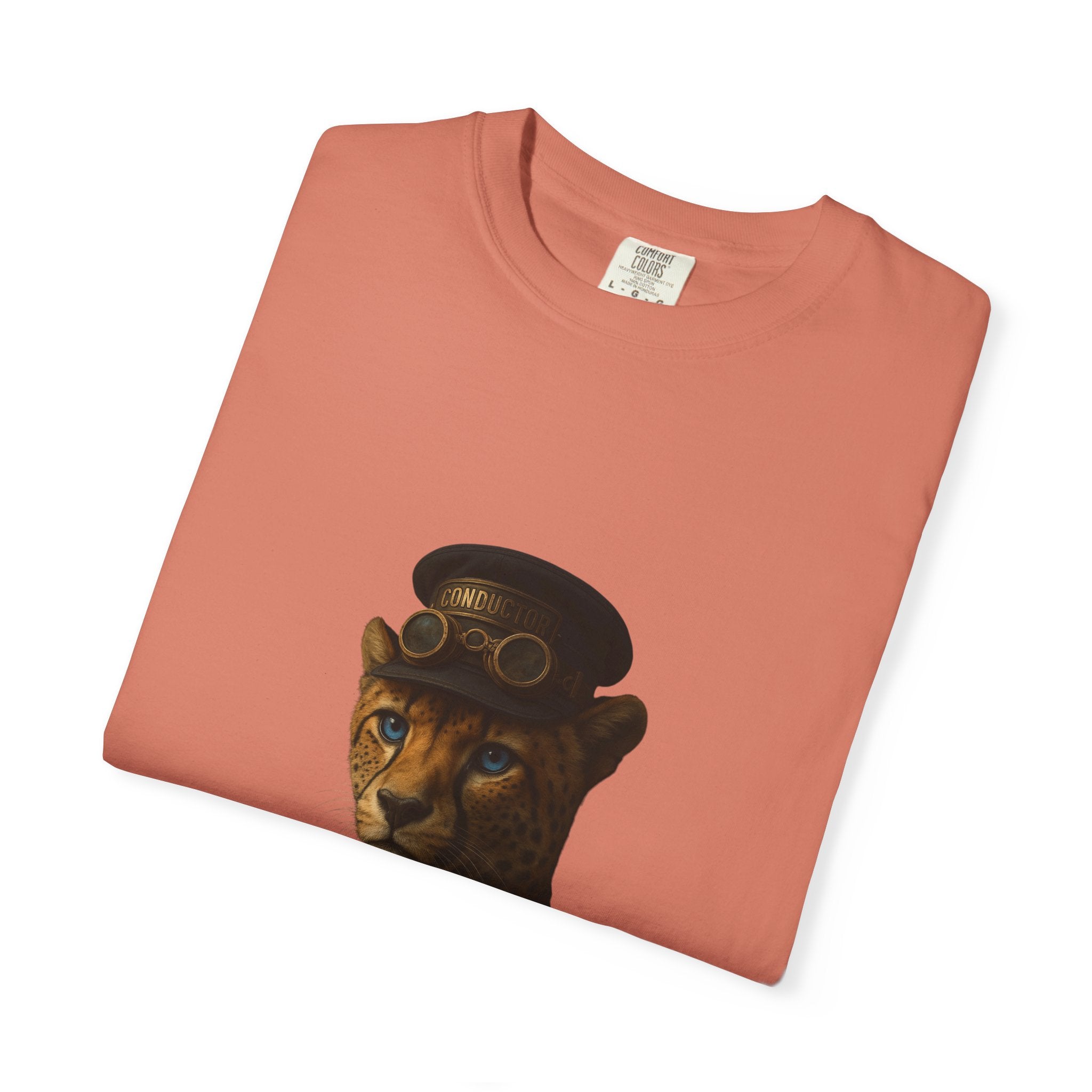 Cheetah Conductor from "Steampunk Kingdom" T-shirt, Unisex Tee, Animal Lover Gift, Casual Wear, Unique Graphic Tee, Perfect for Festivals