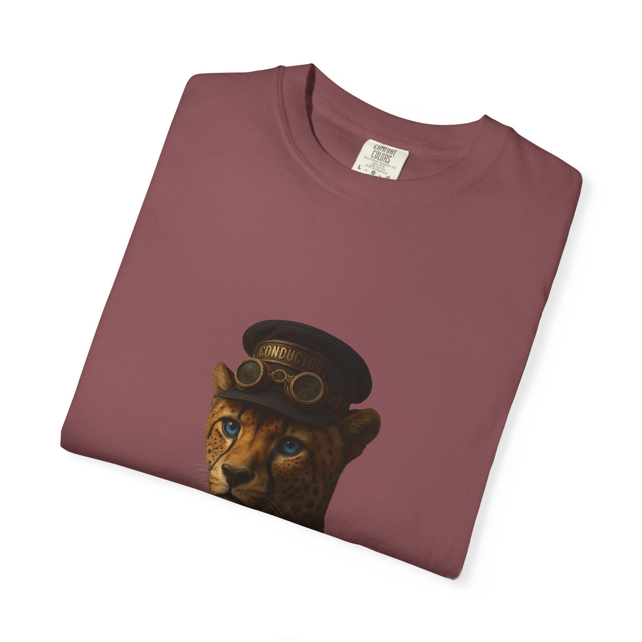 Cheetah Conductor from "Steampunk Kingdom" T-shirt, Unisex Tee, Animal Lover Gift, Casual Wear, Unique Graphic Tee, Perfect for Festivals