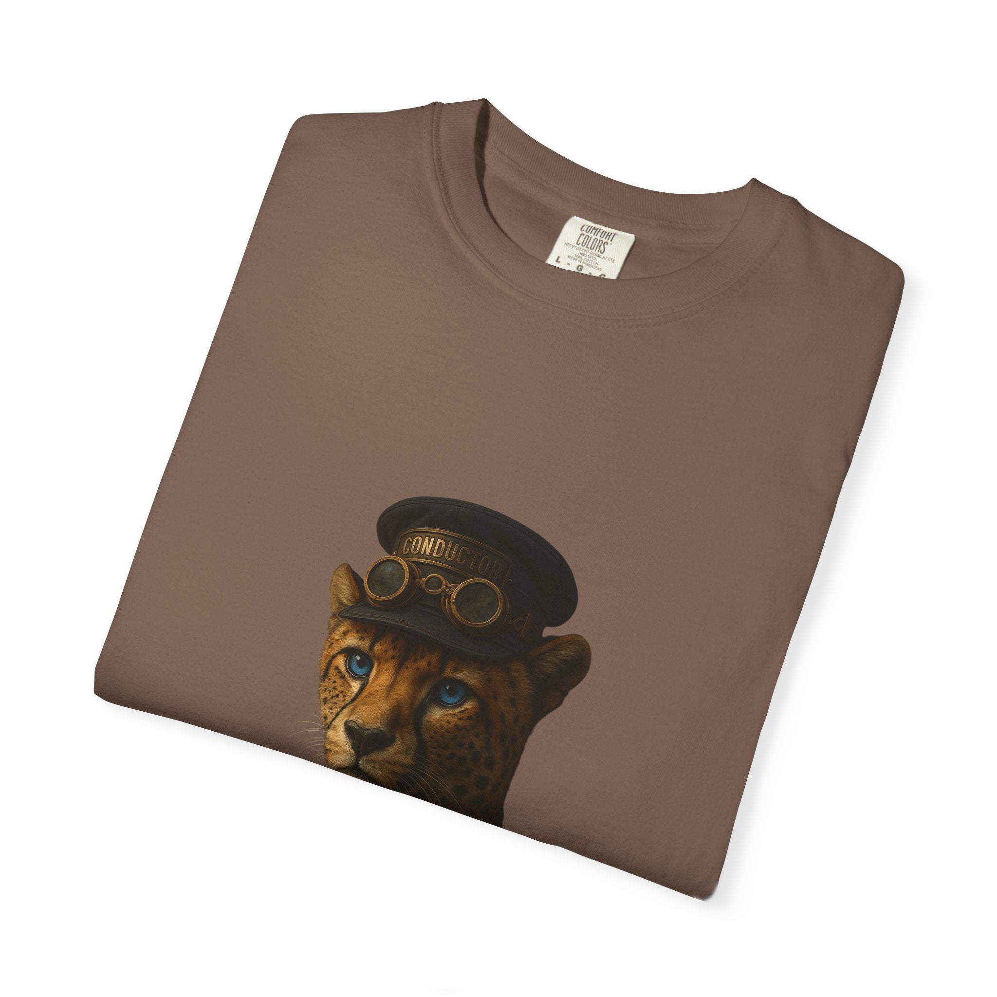 Cheetah Conductor from "Steampunk Kingdom" T-shirt, Unisex Tee, Animal Lover Gift, Casual Wear, Unique Graphic Tee, Perfect for Festivals