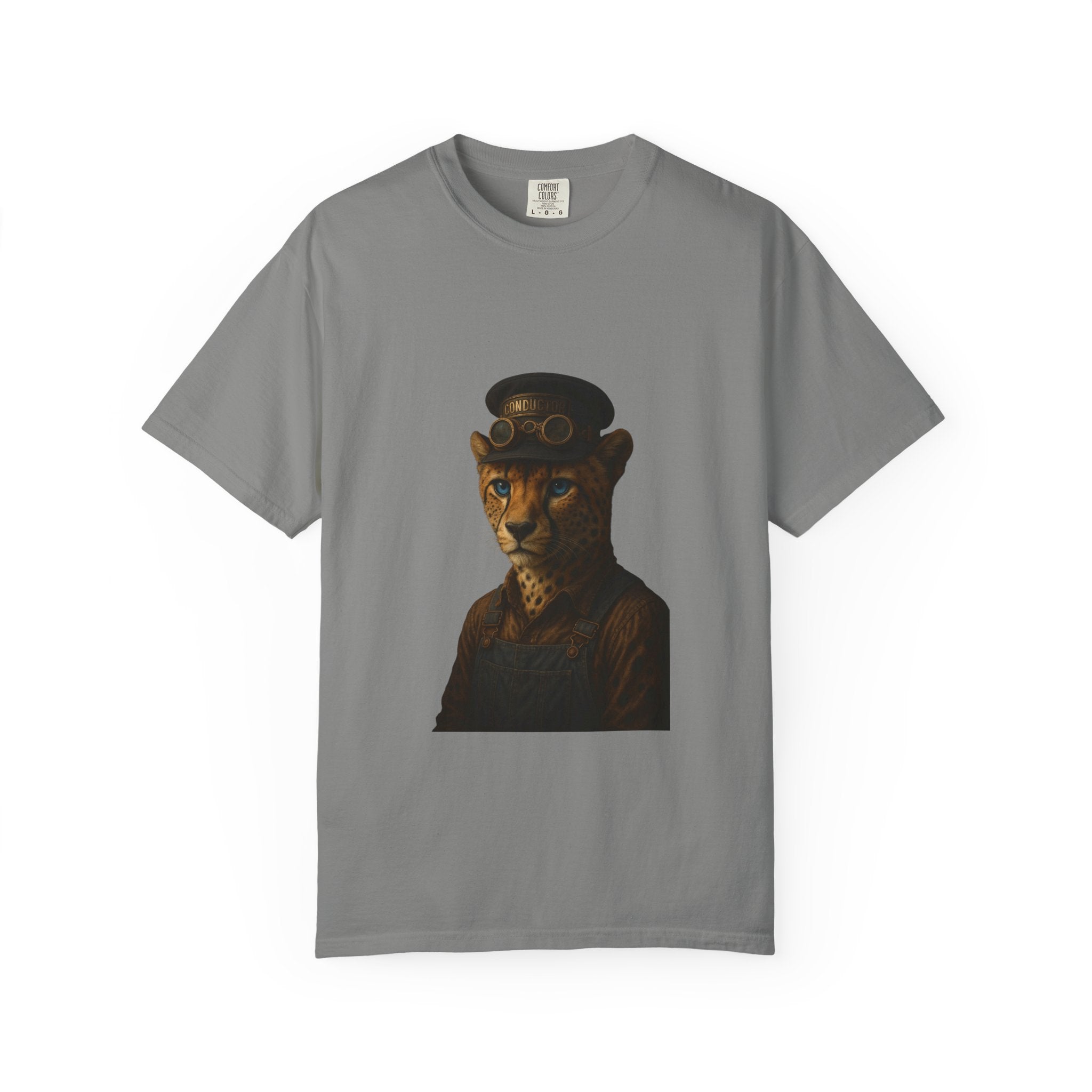 Cheetah Conductor from "Steampunk Kingdom" T-shirt, Unisex Tee, Animal Lover Gift, Casual Wear, Unique Graphic Tee, Perfect for Festivals