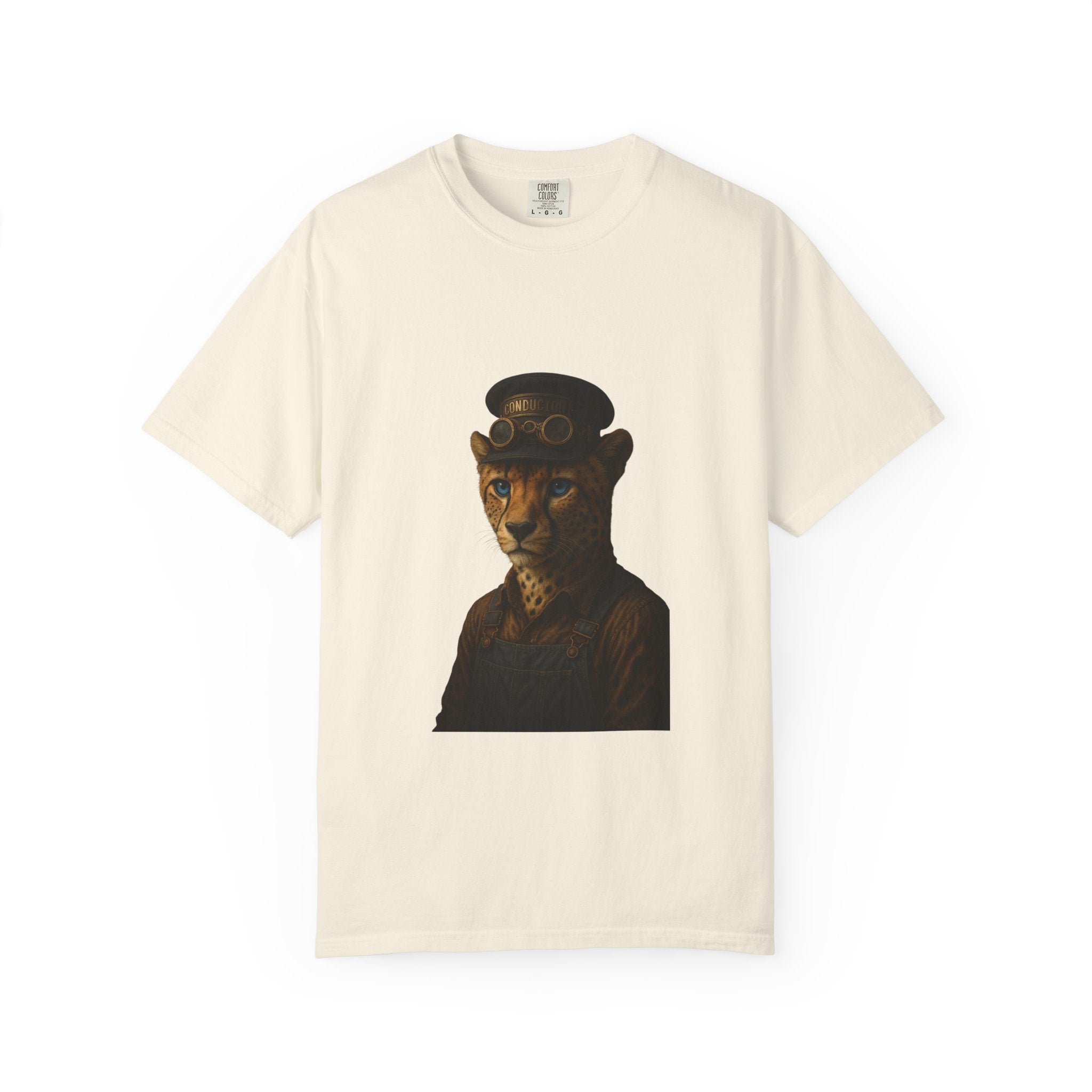 Cheetah Conductor from "Steampunk Kingdom" T-shirt, Unisex Tee, Animal Lover Gift, Casual Wear, Unique Graphic Tee, Perfect for Festivals
