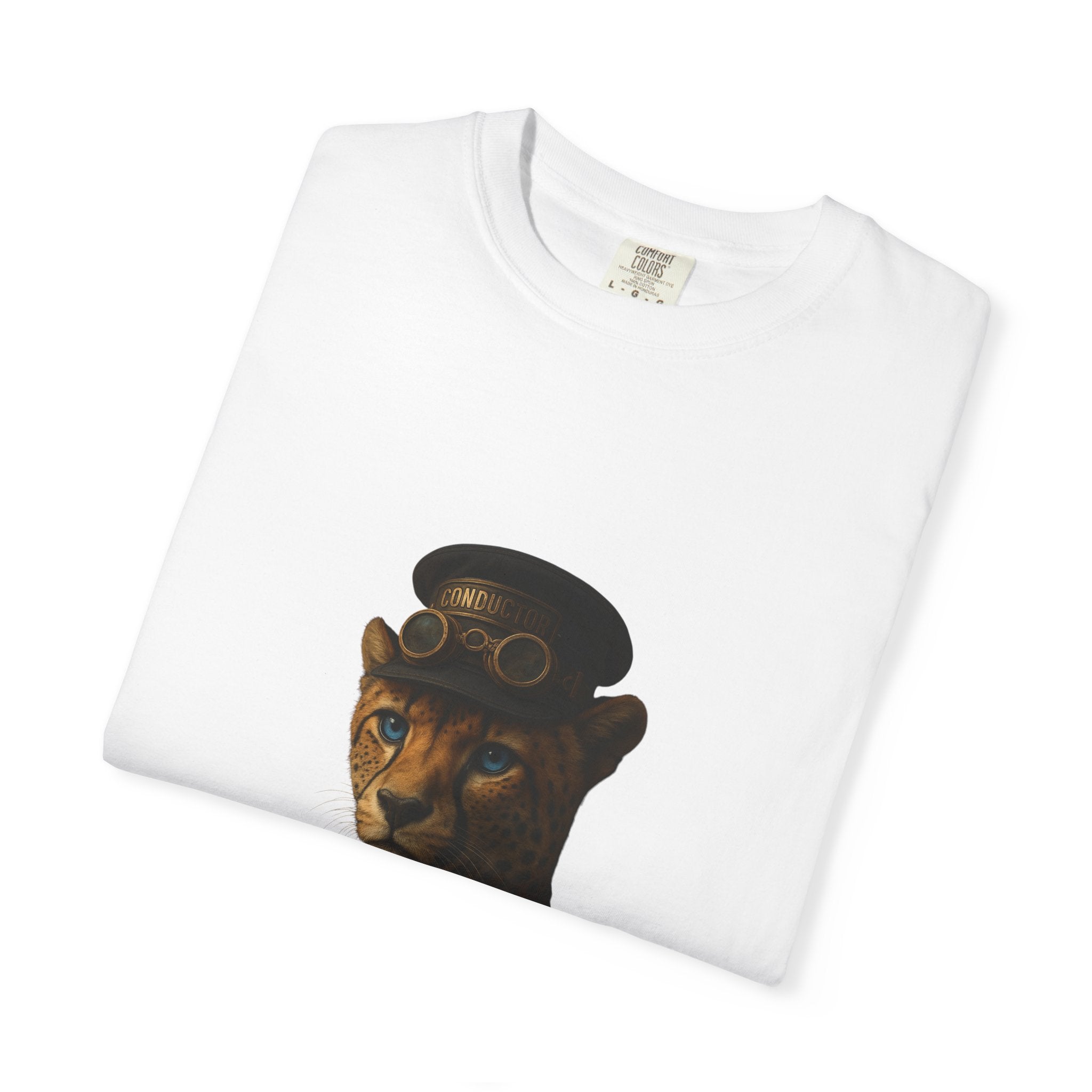 Cheetah Conductor from "Steampunk Kingdom" T-shirt, Unisex Tee, Animal Lover Gift, Casual Wear, Unique Graphic Tee, Perfect for Festivals
