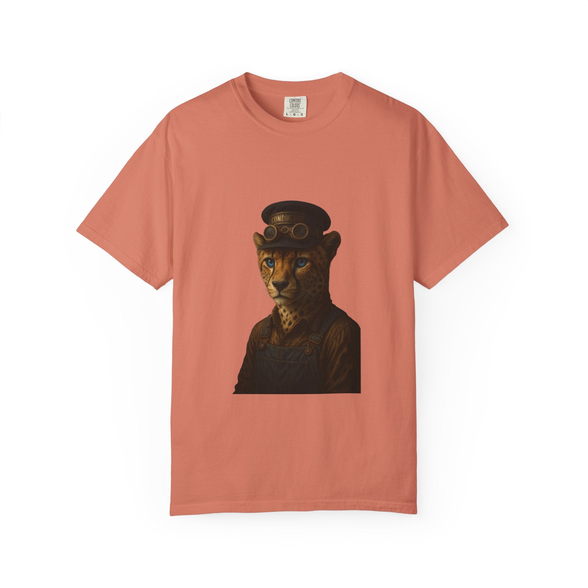 Cheetah Conductor from "Steampunk Kingdom" T-shirt, Unisex Tee, Animal Lover Gift, Casual Wear, Unique Graphic Tee, Perfect for Festivals