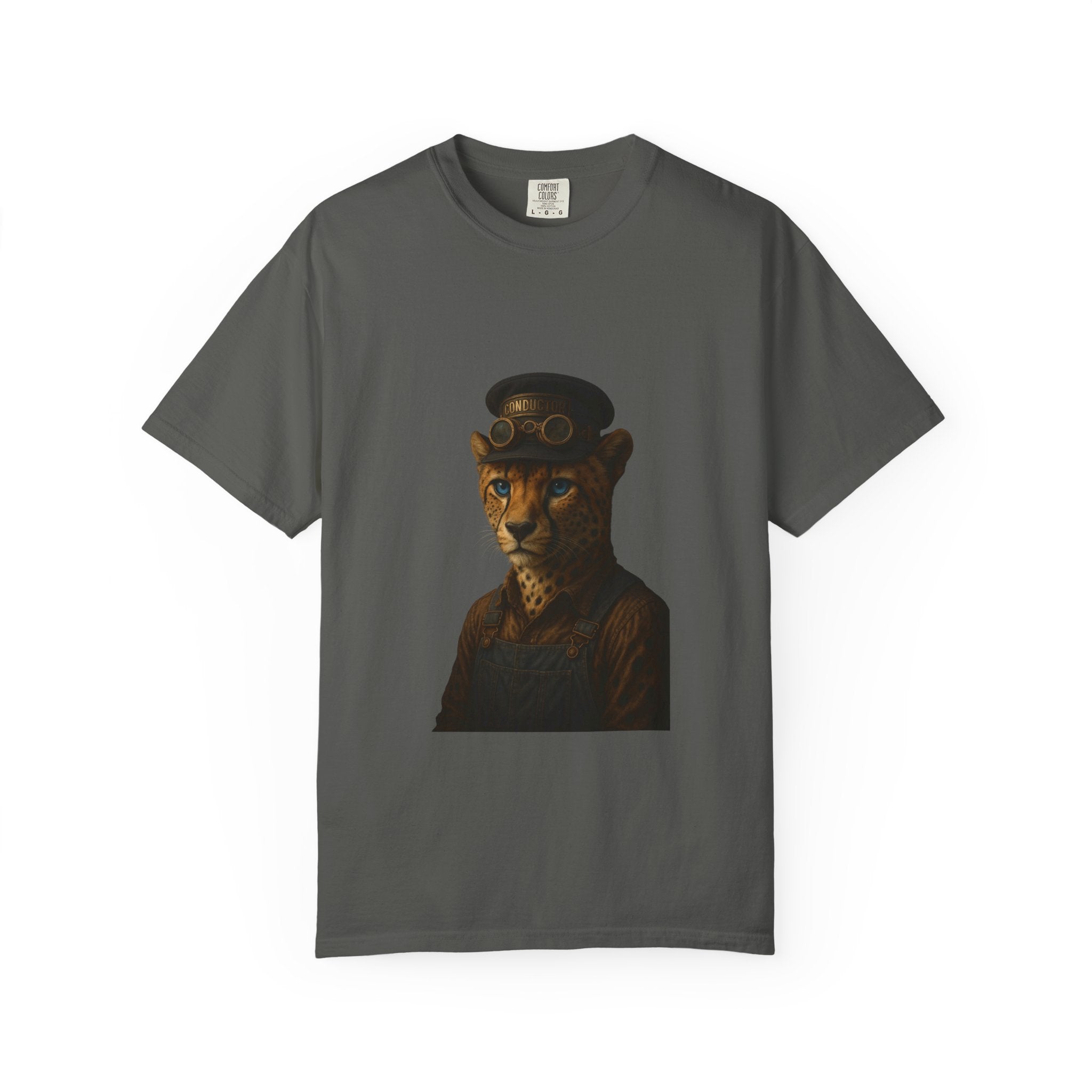 Cheetah Conductor from "Steampunk Kingdom" T-shirt, Unisex Tee, Animal Lover Gift, Casual Wear, Unique Graphic Tee, Perfect for Festivals