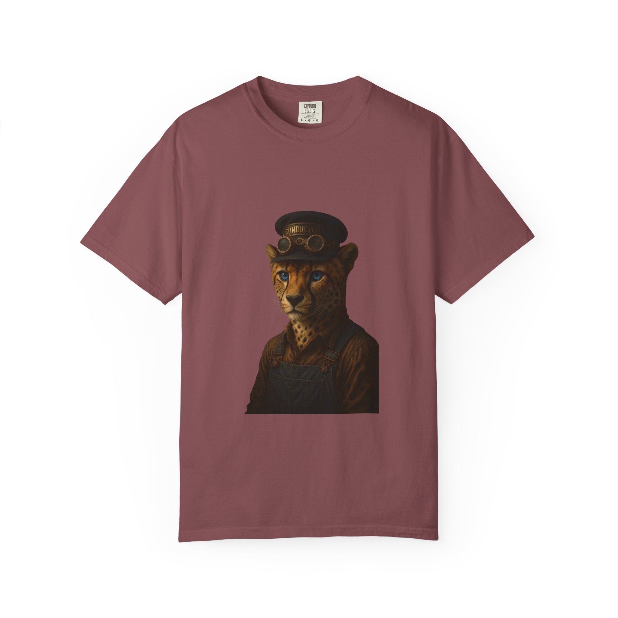 Cheetah Conductor from "Steampunk Kingdom" T-shirt, Unisex Tee, Animal Lover Gift, Casual Wear, Unique Graphic Tee, Perfect for Festivals