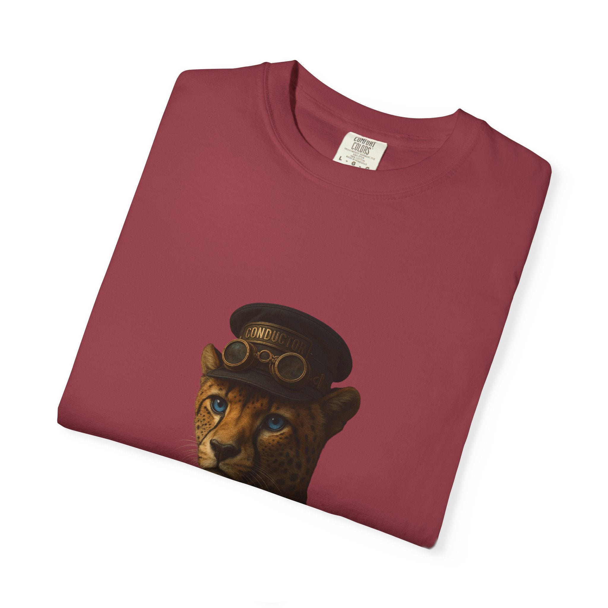Cheetah Conductor from "Steampunk Kingdom" T-shirt, Unisex Tee, Animal Lover Gift, Casual Wear, Unique Graphic Tee, Perfect for Festivals