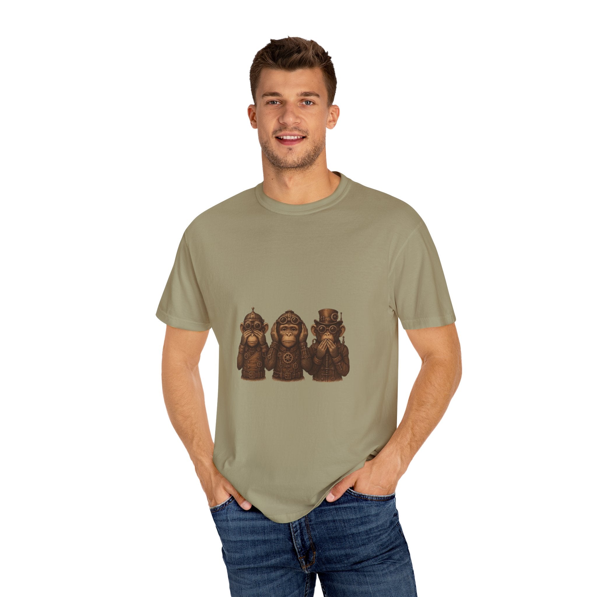 Wise Monkeys from "Steampunk Kingdom" Graphic Tee, Unisex Shirt, Casual Wear, Gift for Animal Lovers, Eco-Friendly Fashion, Cool Summer T-Shirt