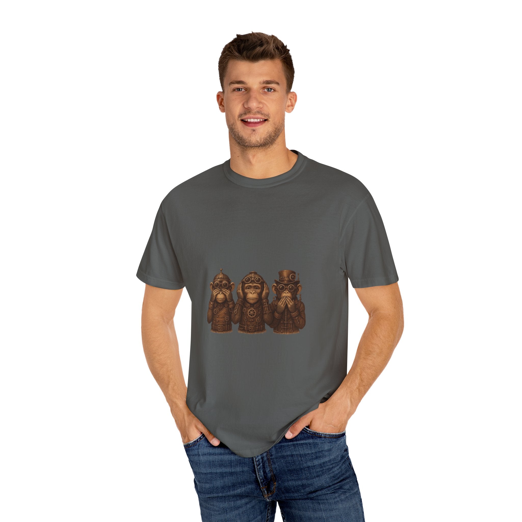 Wise Monkeys from "Steampunk Kingdom" Graphic Tee, Unisex Shirt, Casual Wear, Gift for Animal Lovers, Eco-Friendly Fashion, Cool Summer T-Shirt