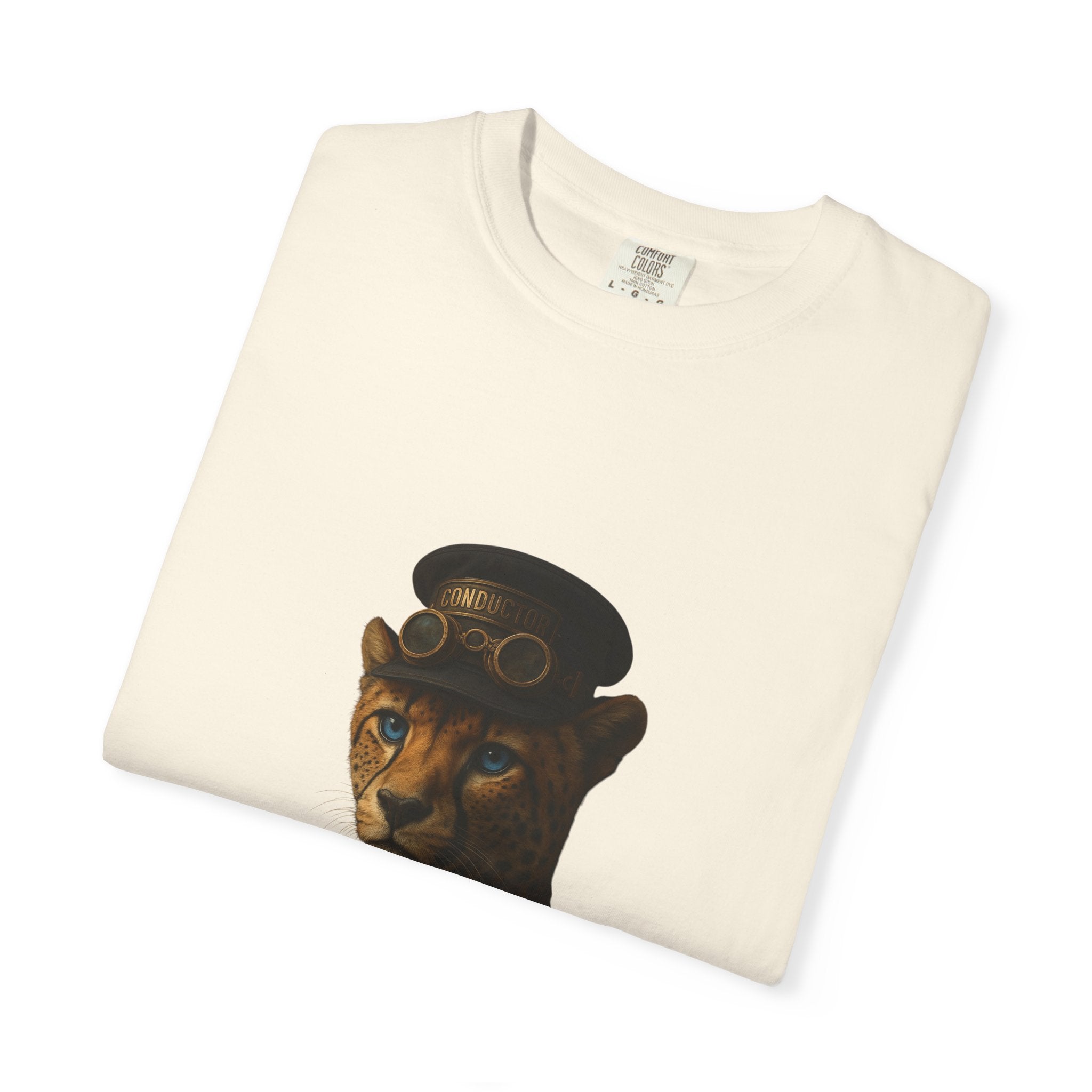 Cheetah Conductor from "Steampunk Kingdom" T-shirt, Unisex Tee, Animal Lover Gift, Casual Wear, Unique Graphic Tee, Perfect for Festivals