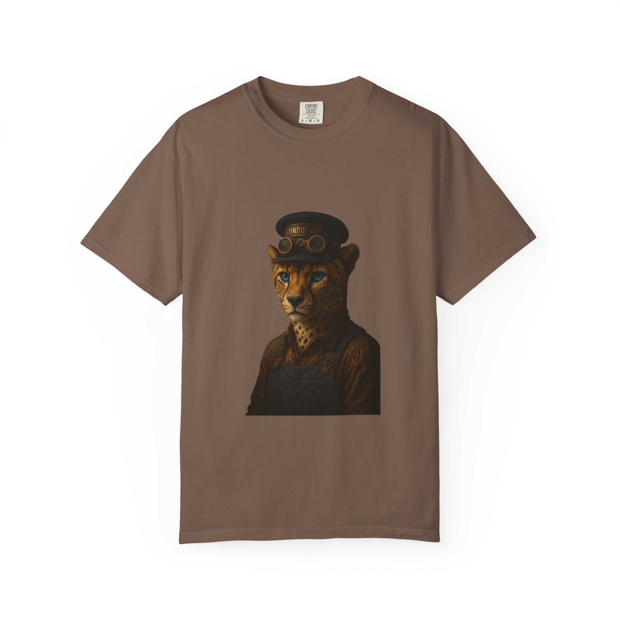 Cheetah Conductor from "Steampunk Kingdom" T-shirt, Unisex Tee, Animal Lover Gift, Casual Wear, Unique Graphic Tee, Perfect for Festivals