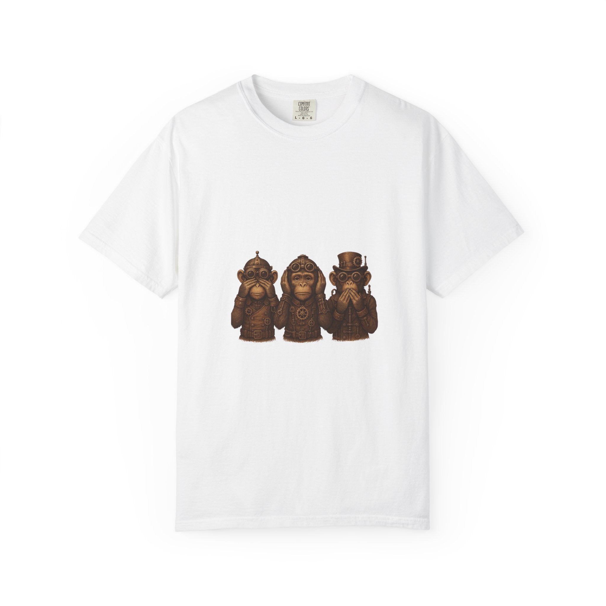 Wise Monkeys from "Steampunk Kingdom" Graphic Tee, Unisex Shirt, Casual Wear, Gift for Animal Lovers, Eco-Friendly Fashion, Cool Summer T-Shirt