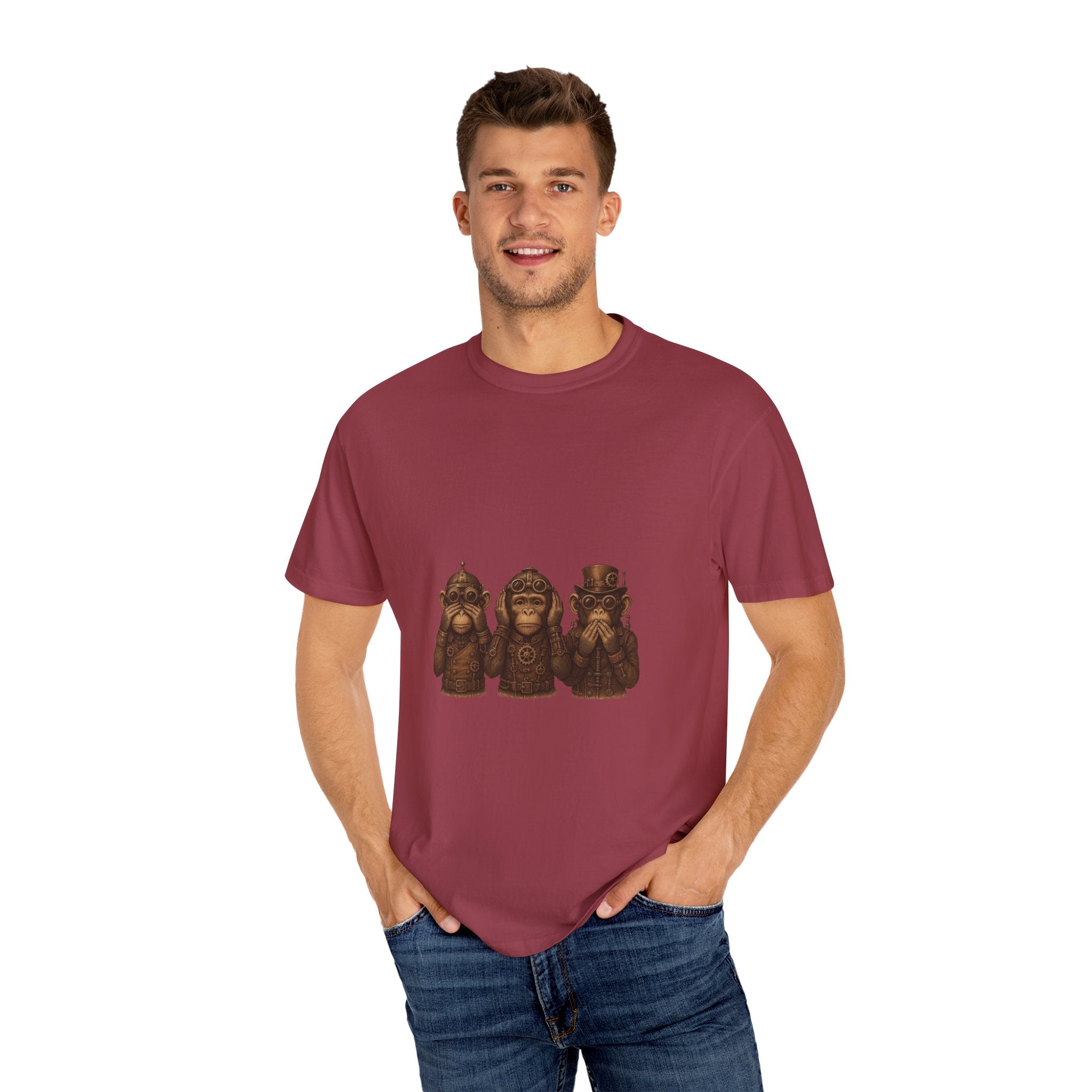 Wise Monkeys from "Steampunk Kingdom" Graphic Tee, Unisex Shirt, Casual Wear, Gift for Animal Lovers, Eco-Friendly Fashion, Cool Summer T-Shirt