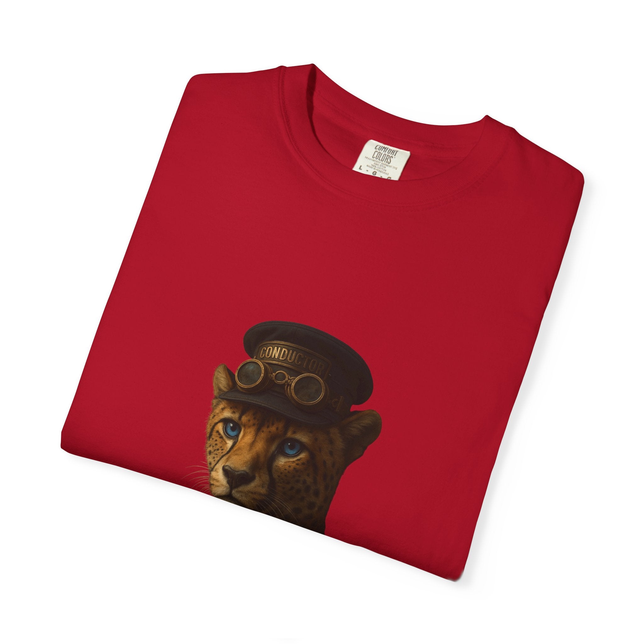 Cheetah Conductor from "Steampunk Kingdom" T-shirt, Unisex Tee, Animal Lover Gift, Casual Wear, Unique Graphic Tee, Perfect for Festivals