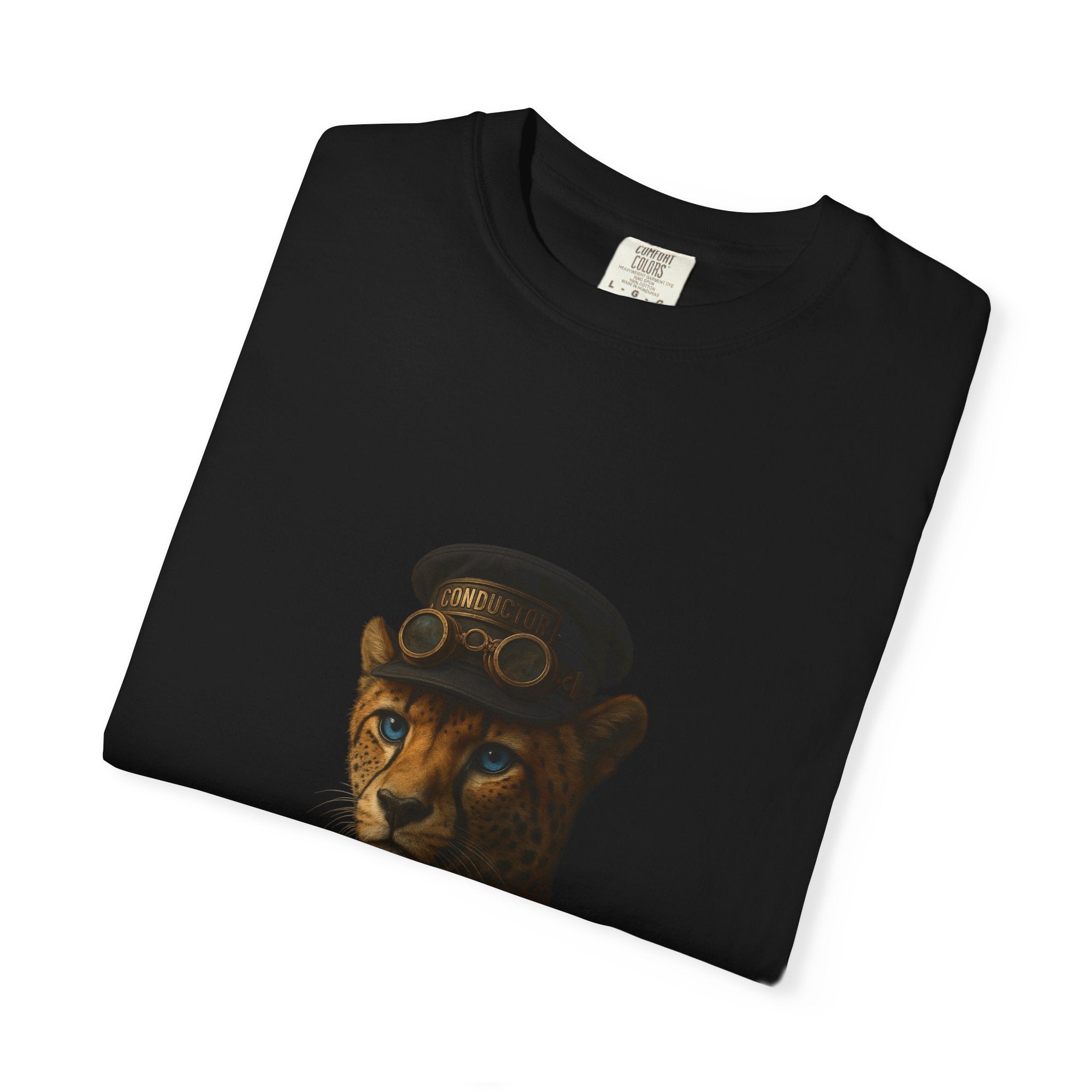 Cheetah Conductor from "Steampunk Kingdom" T-shirt, Unisex Tee, Animal Lover Gift, Casual Wear, Unique Graphic Tee, Perfect for Festivals