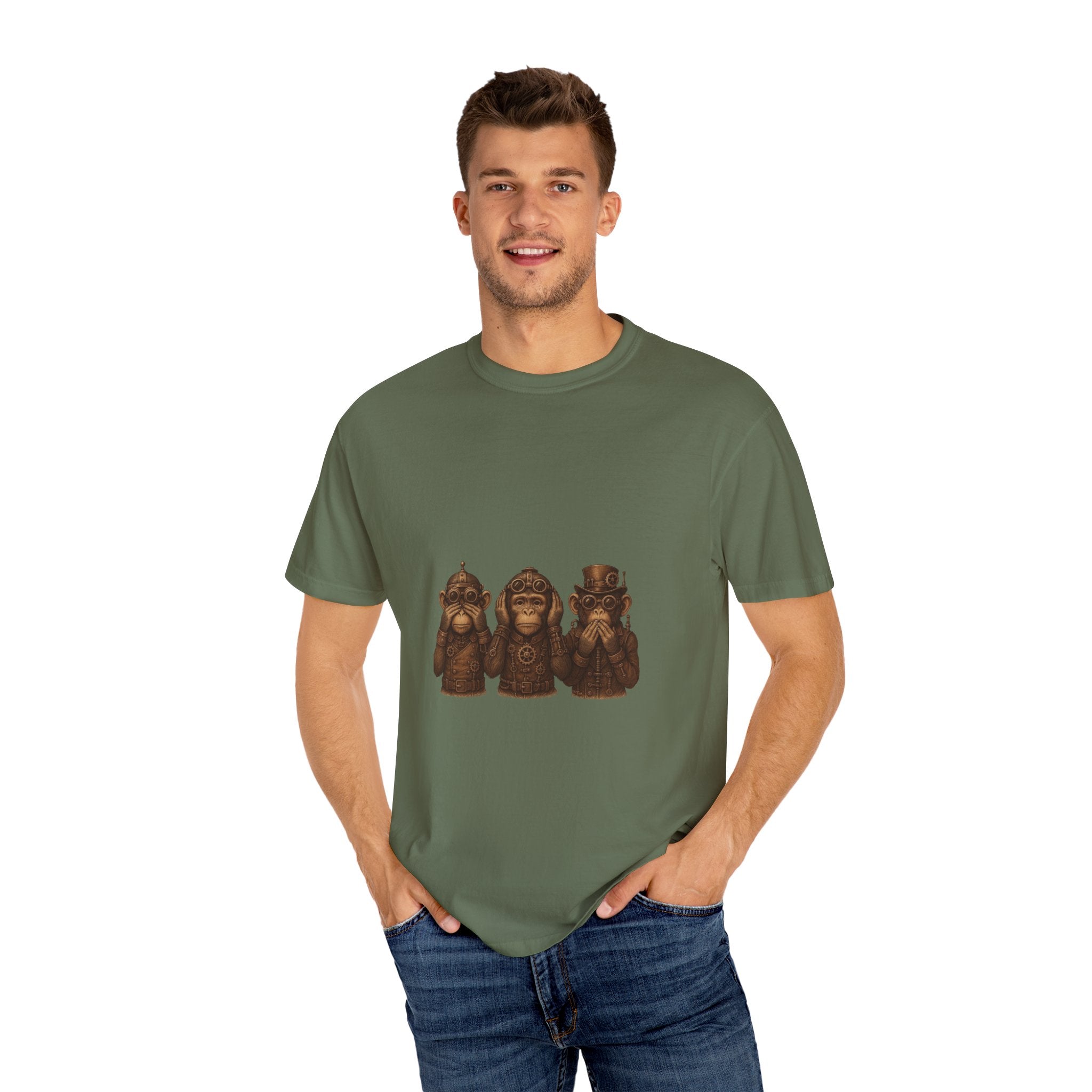 Wise Monkeys from "Steampunk Kingdom" Graphic Tee, Unisex Shirt, Casual Wear, Gift for Animal Lovers, Eco-Friendly Fashion, Cool Summer T-Shirt