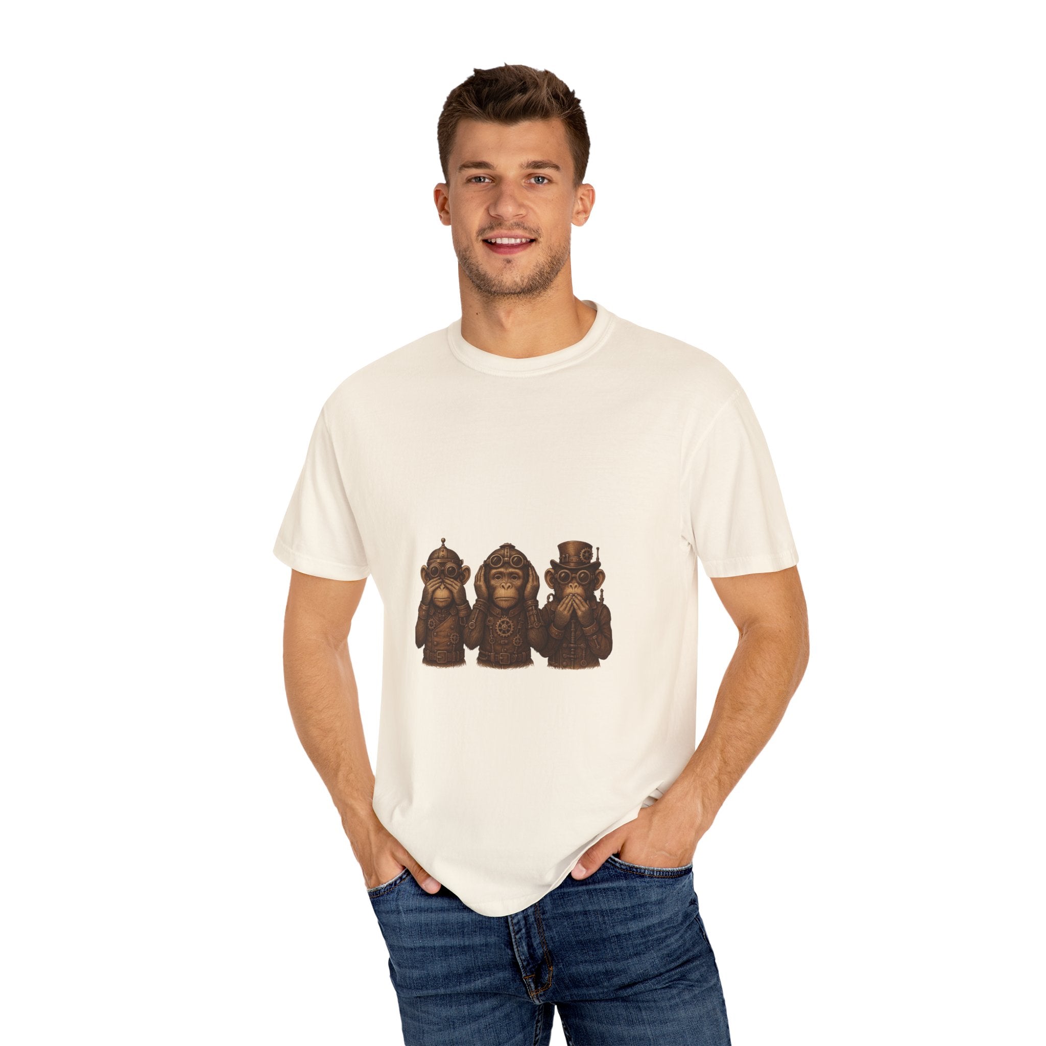 Wise Monkeys from "Steampunk Kingdom" Graphic Tee, Unisex Shirt, Casual Wear, Gift for Animal Lovers, Eco-Friendly Fashion, Cool Summer T-Shirt