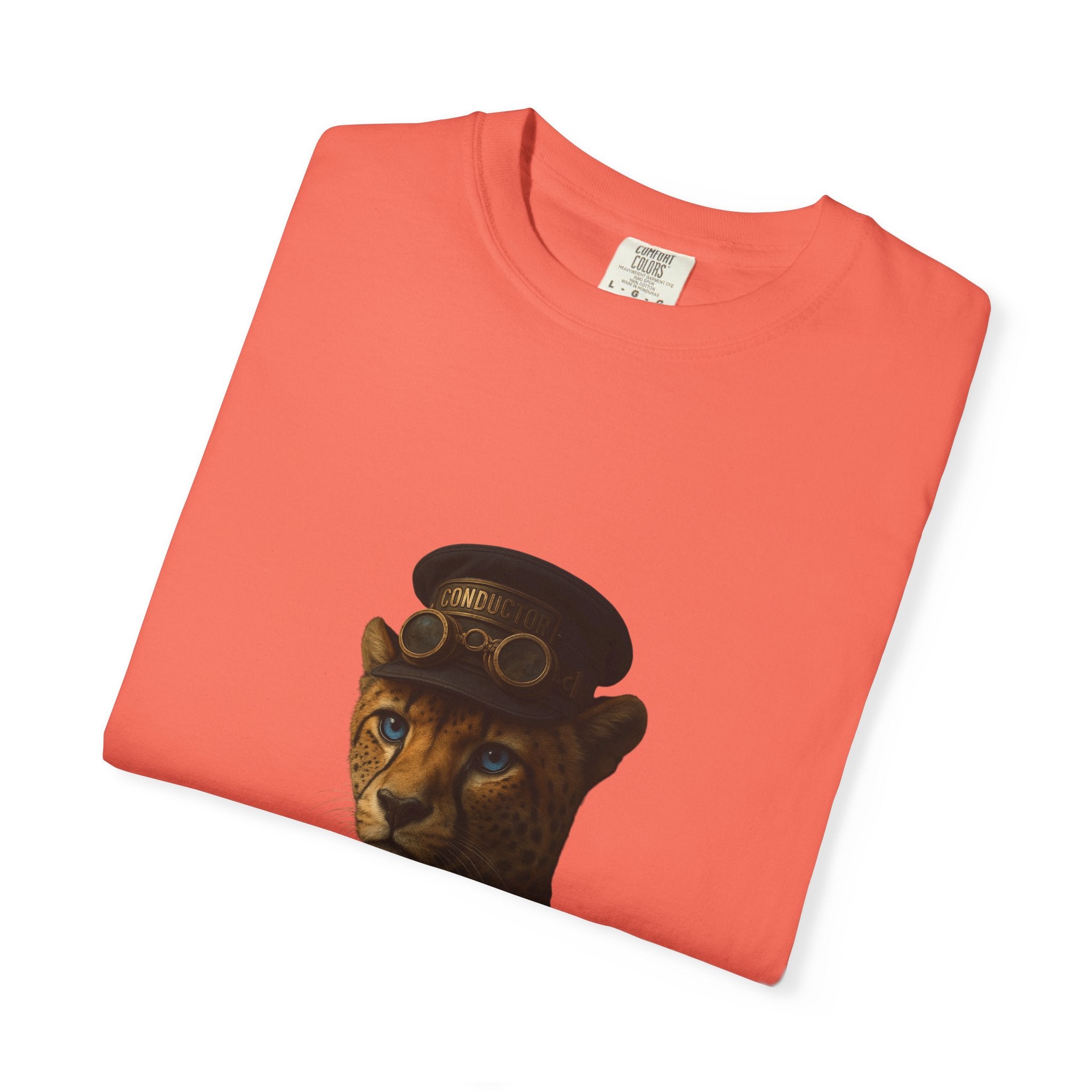 Cheetah Conductor from "Steampunk Kingdom" T-shirt, Unisex Tee, Animal Lover Gift, Casual Wear, Unique Graphic Tee, Perfect for Festivals