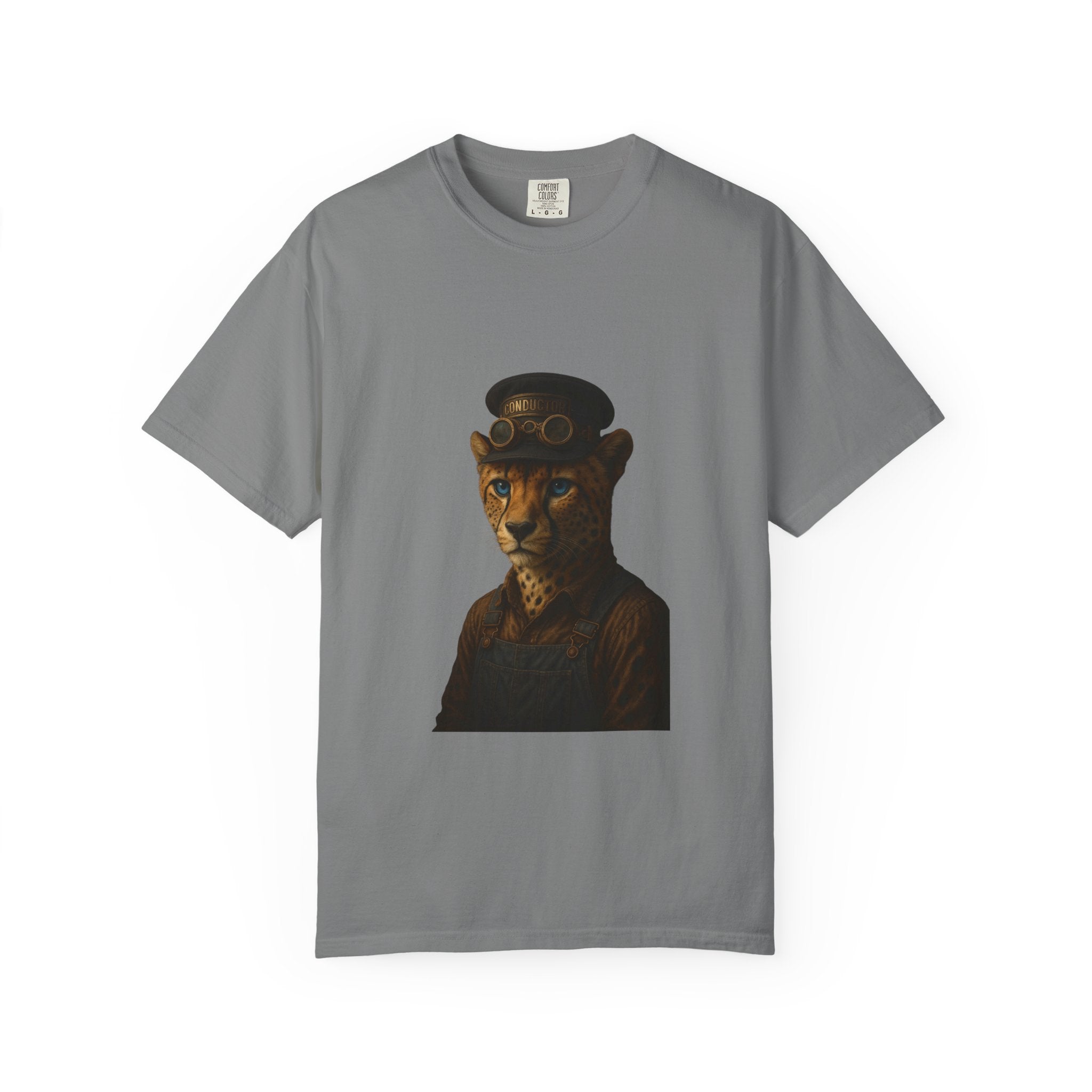Cheetah Conductor from "Steampunk Kingdom" T-shirt, Unisex Tee, Animal Lover Gift, Casual Wear, Unique Graphic Tee, Perfect for Festivals