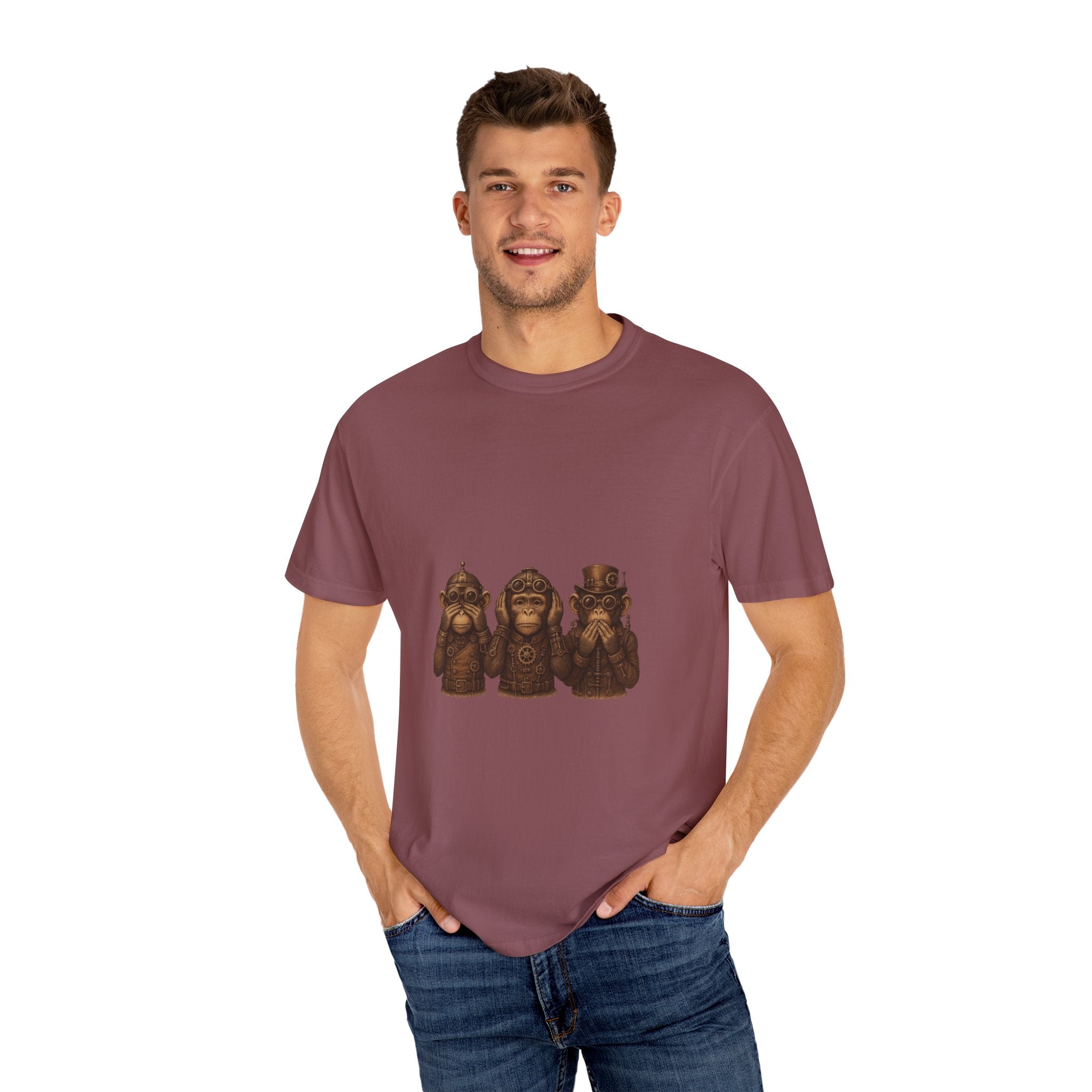 Wise Monkeys from "Steampunk Kingdom" Graphic Tee, Unisex Shirt, Casual Wear, Gift for Animal Lovers, Eco-Friendly Fashion, Cool Summer T-Shirt