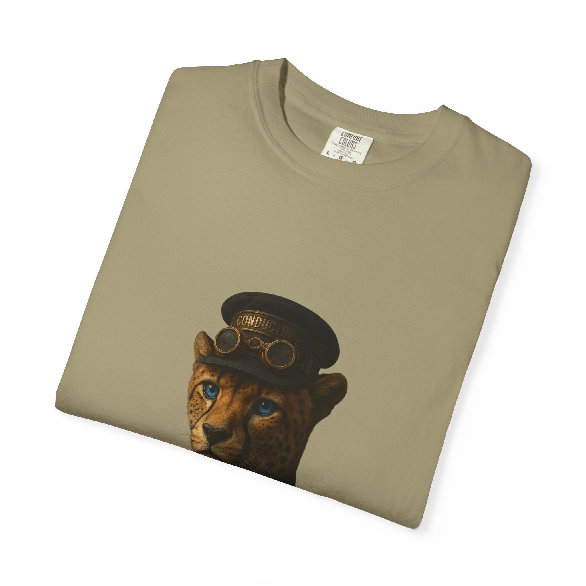 Cheetah Conductor from "Steampunk Kingdom" T-shirt, Unisex Tee, Animal Lover Gift, Casual Wear, Unique Graphic Tee, Perfect for Festivals