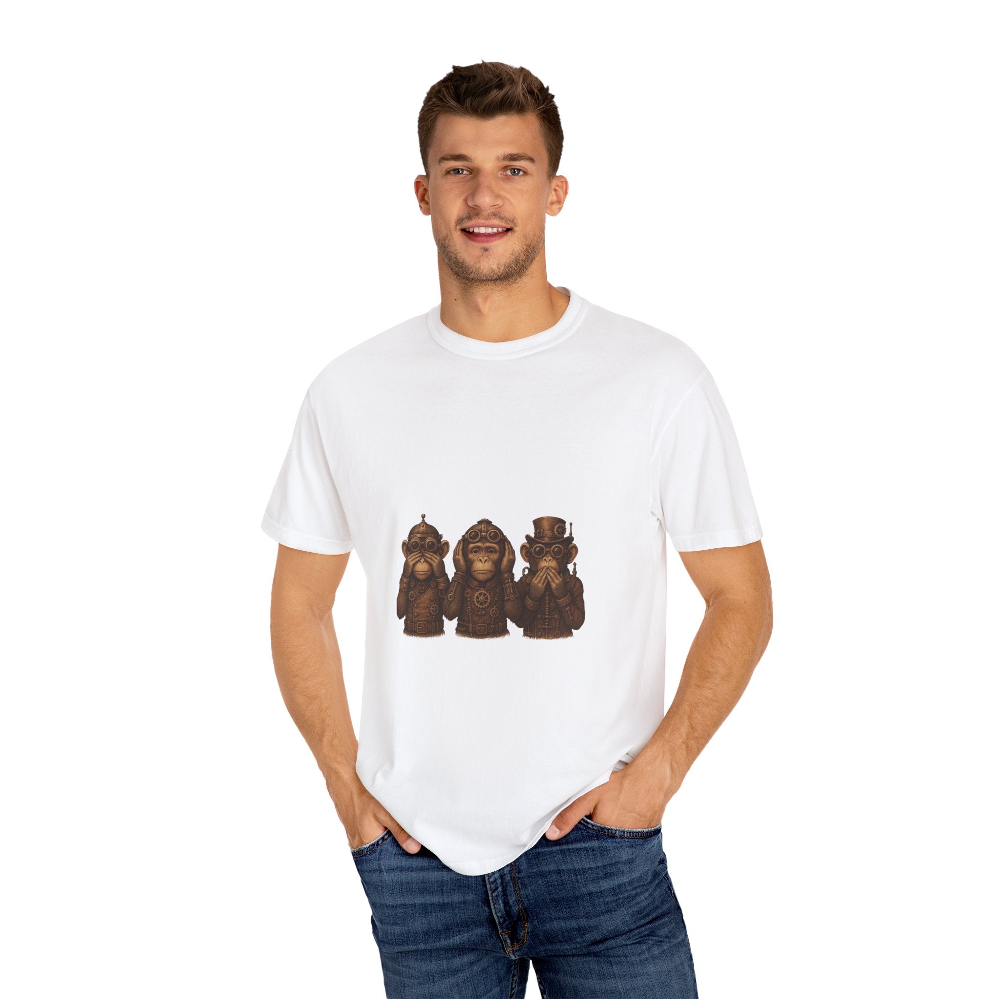 Wise Monkeys from "Steampunk Kingdom" Graphic Tee, Unisex Shirt, Casual Wear, Gift for Animal Lovers, Eco-Friendly Fashion, Cool Summer T-Shirt