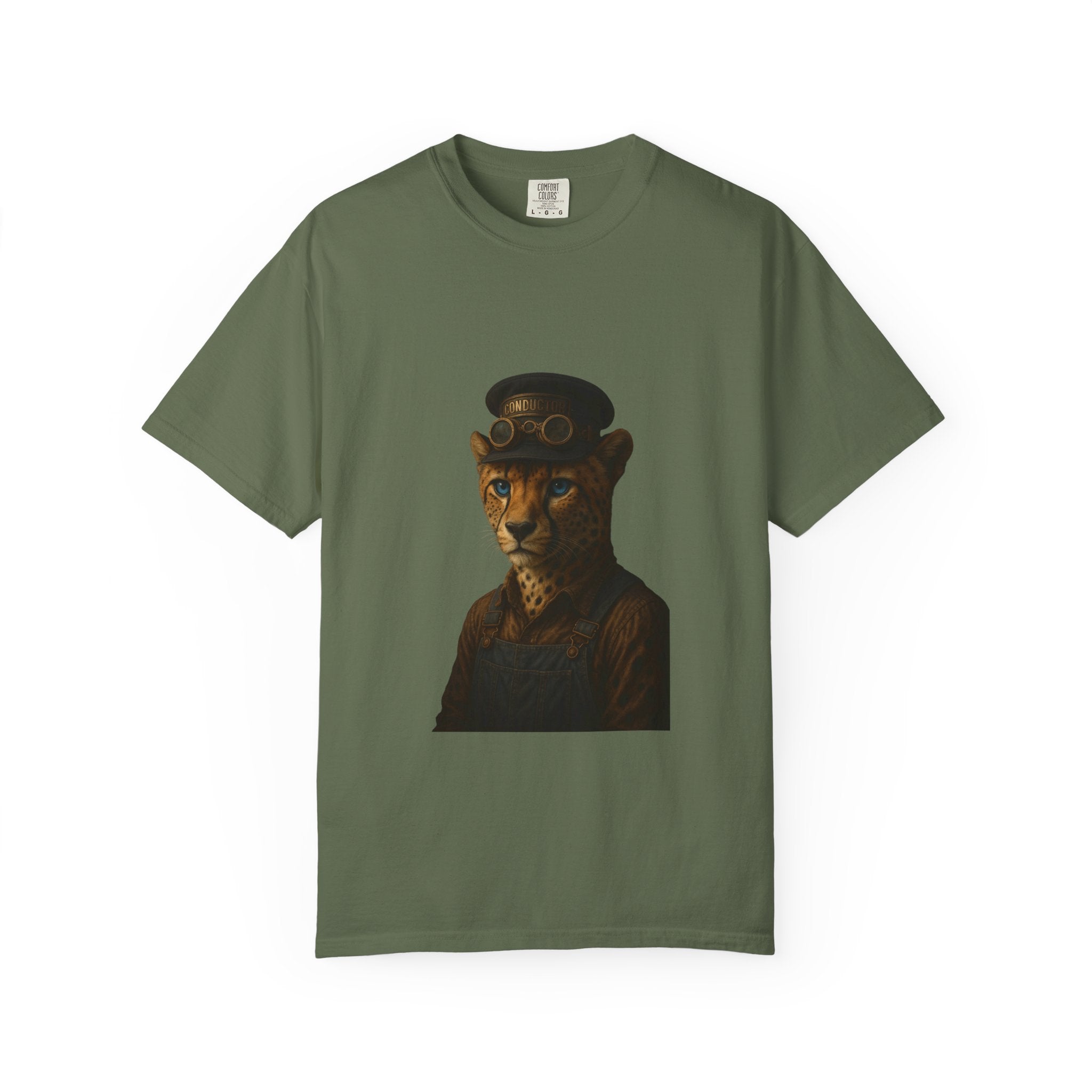 Cheetah Conductor from "Steampunk Kingdom" T-shirt, Unisex Tee, Animal Lover Gift, Casual Wear, Unique Graphic Tee, Perfect for Festivals