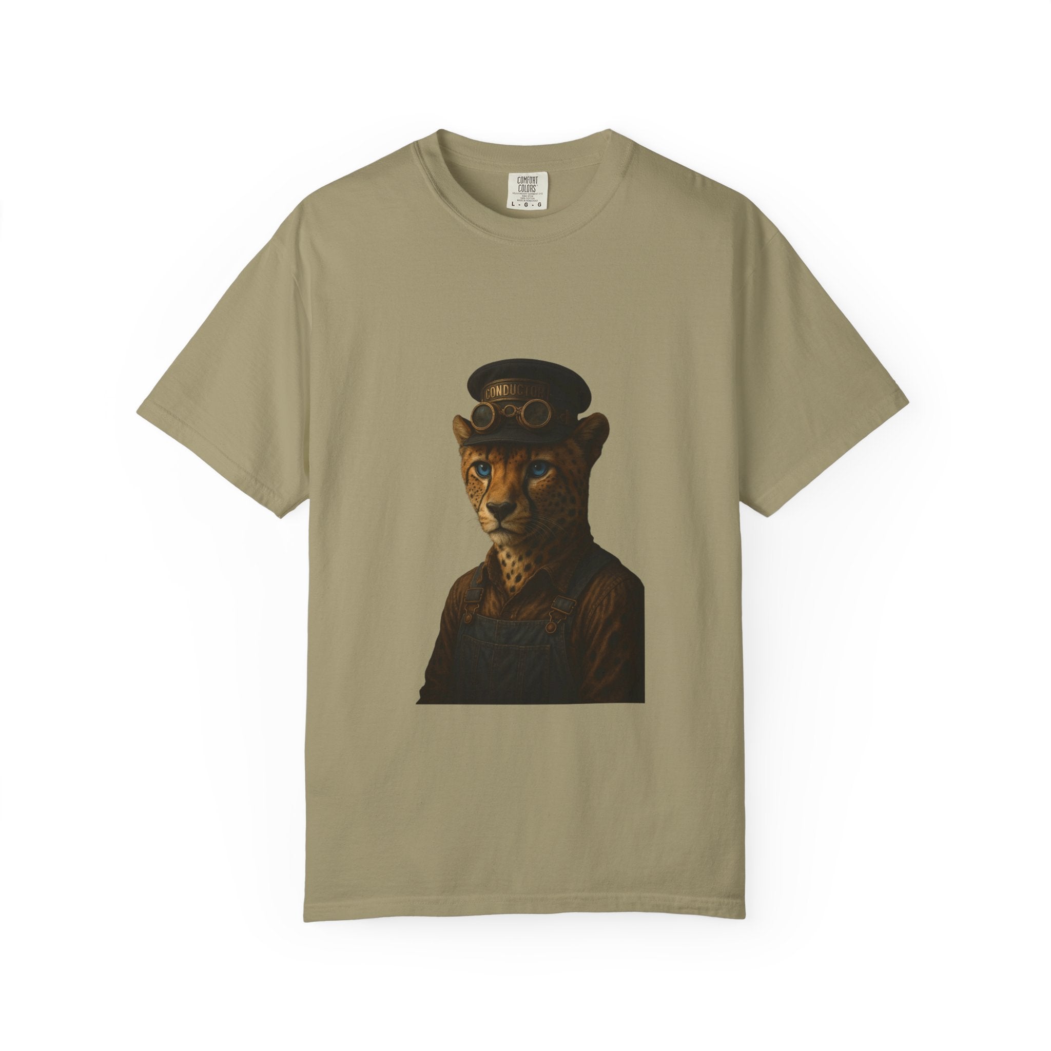 Cheetah Conductor from "Steampunk Kingdom" T-shirt, Unisex Tee, Animal Lover Gift, Casual Wear, Unique Graphic Tee, Perfect for Festivals