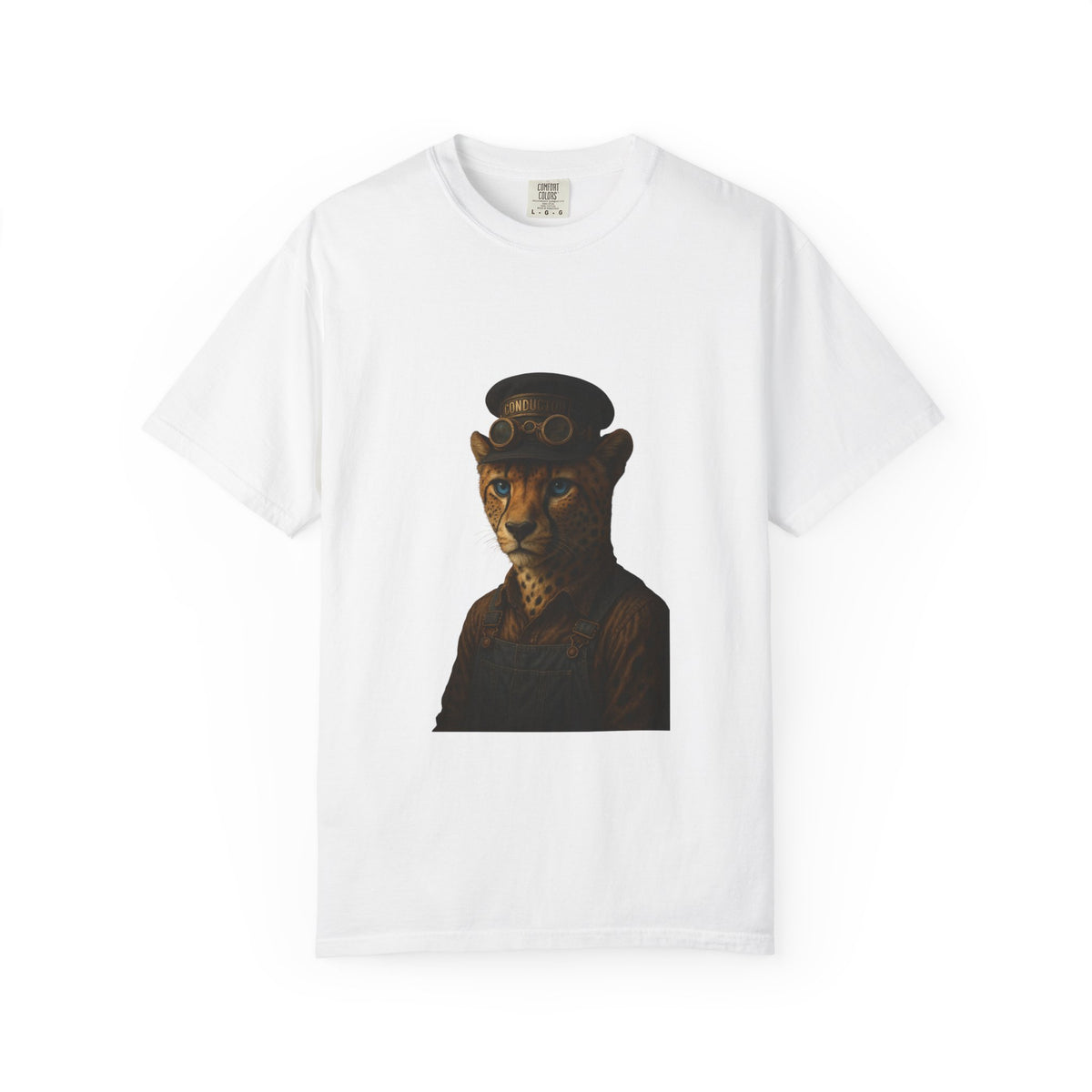 Cheetah Conductor from "Steampunk Kingdom" T-shirt, Unisex Tee, Animal Lover Gift, Casual Wear, Unique Graphic Tee, Perfect for Festivals