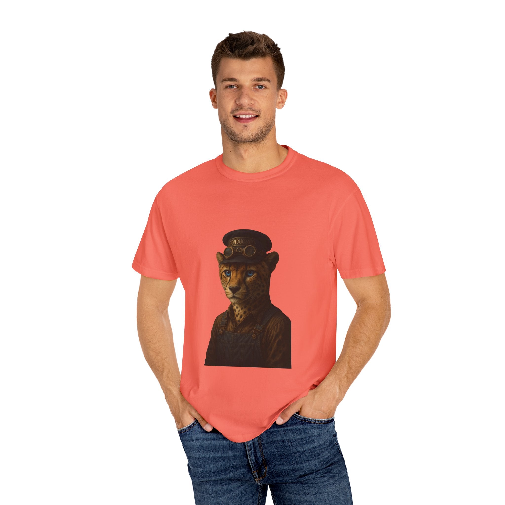Cheetah Conductor from "Steampunk Kingdom" T-shirt, Unisex Tee, Animal Lover Gift, Casual Wear, Unique Graphic Tee, Perfect for Festivals